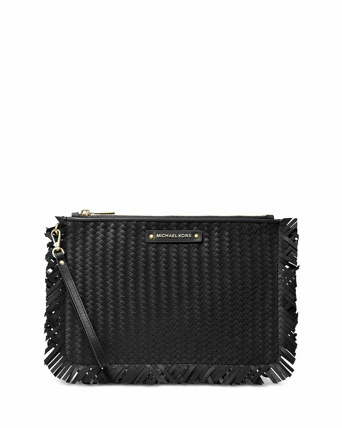 Michael Kors Jet Set Woven Leather Large Zip Pouch Clutch Wristlet&Gift Box