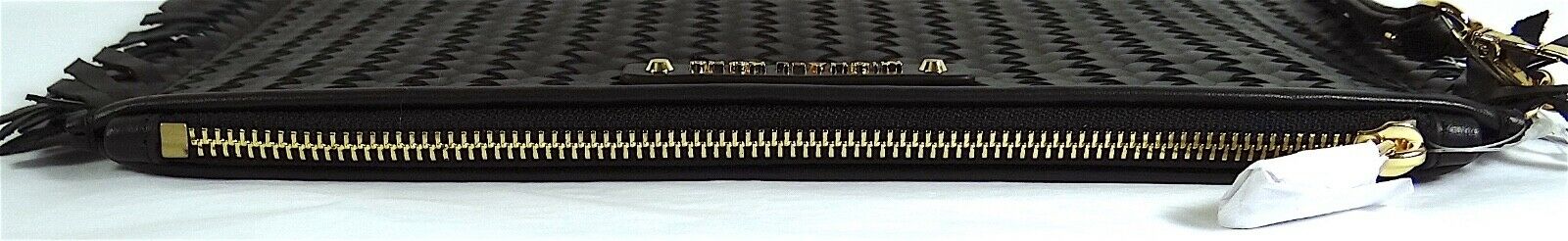 Michael Kors Jet Set Woven Leather Large Zip Pouch Clutch Wristlet&Gift Box