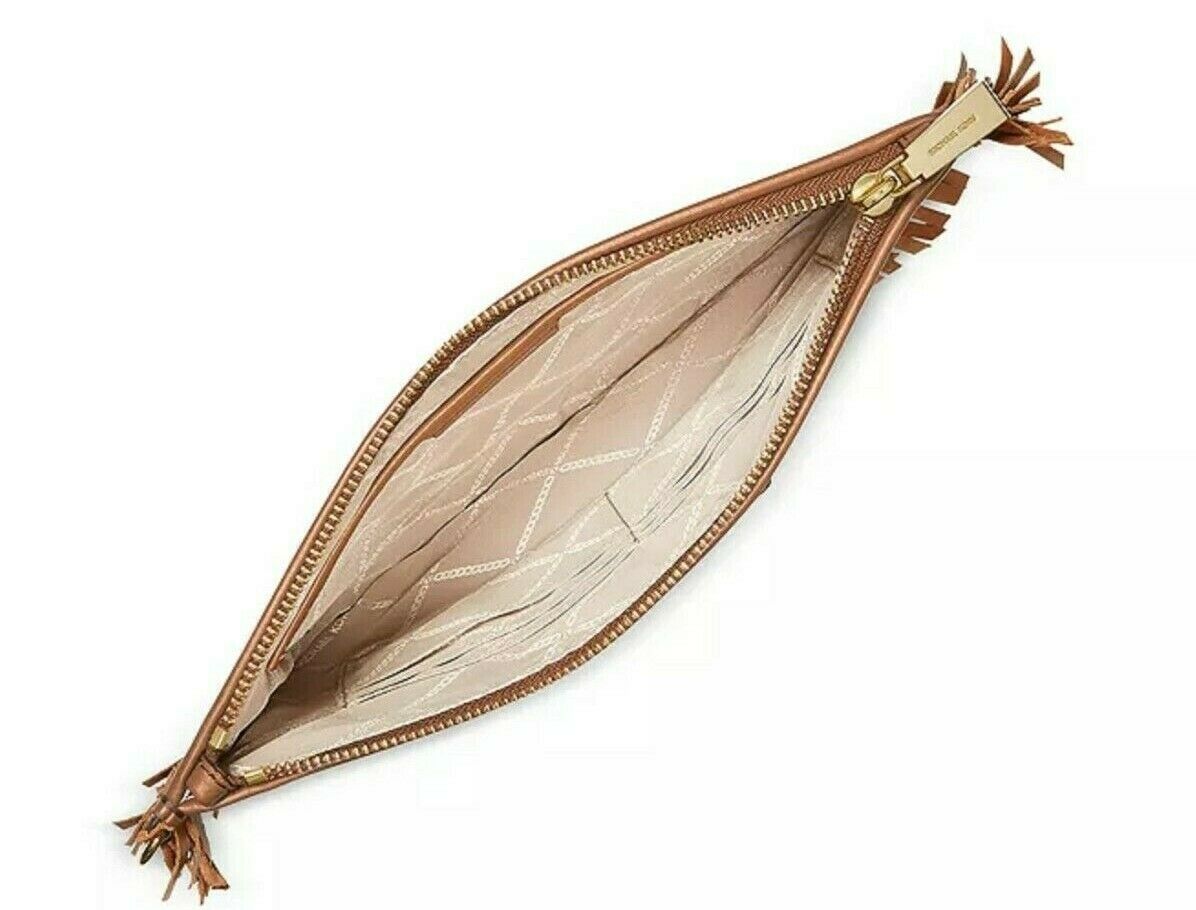 Michael Kors Jet Set Woven Leather Large Zip Pouch Clutch Wristlet&Gift Box