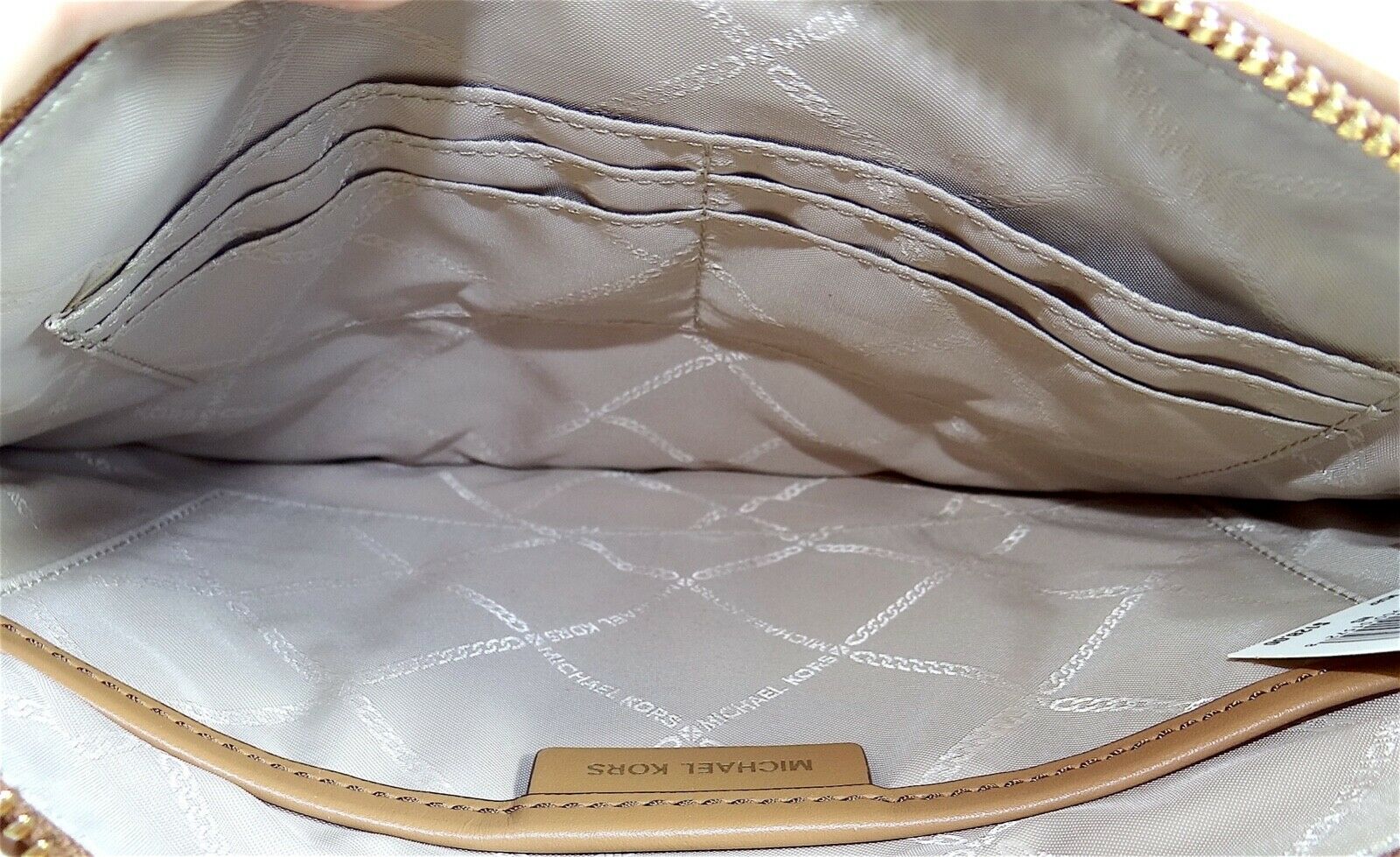 Michael Kors Jet Set Woven Leather Large Zip Pouch Clutch Wristlet&Gift Box