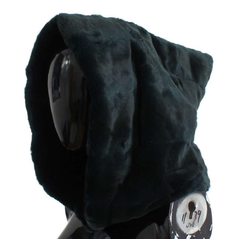 Dolce & Gabbana Green Weasel Fur Crochet Hood Scarf Women's Hat