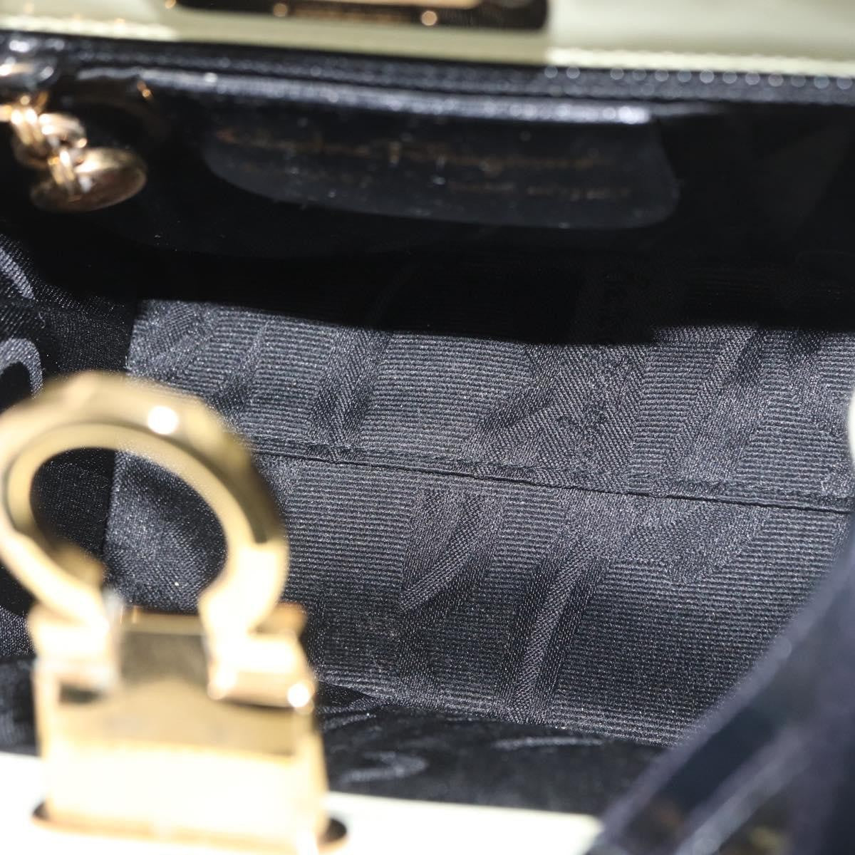 Salvatore Ferragamo Gancini Patent Leather Black Patent_Leather Handbag (Pre-Owned)