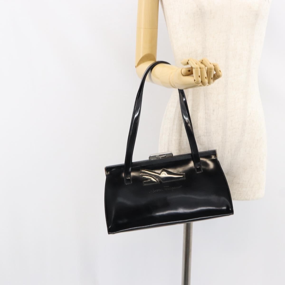 Salvatore Ferragamo Vintage Patent Leather Black Patent_Leather Tote Bag Bag (Pre-Owned)