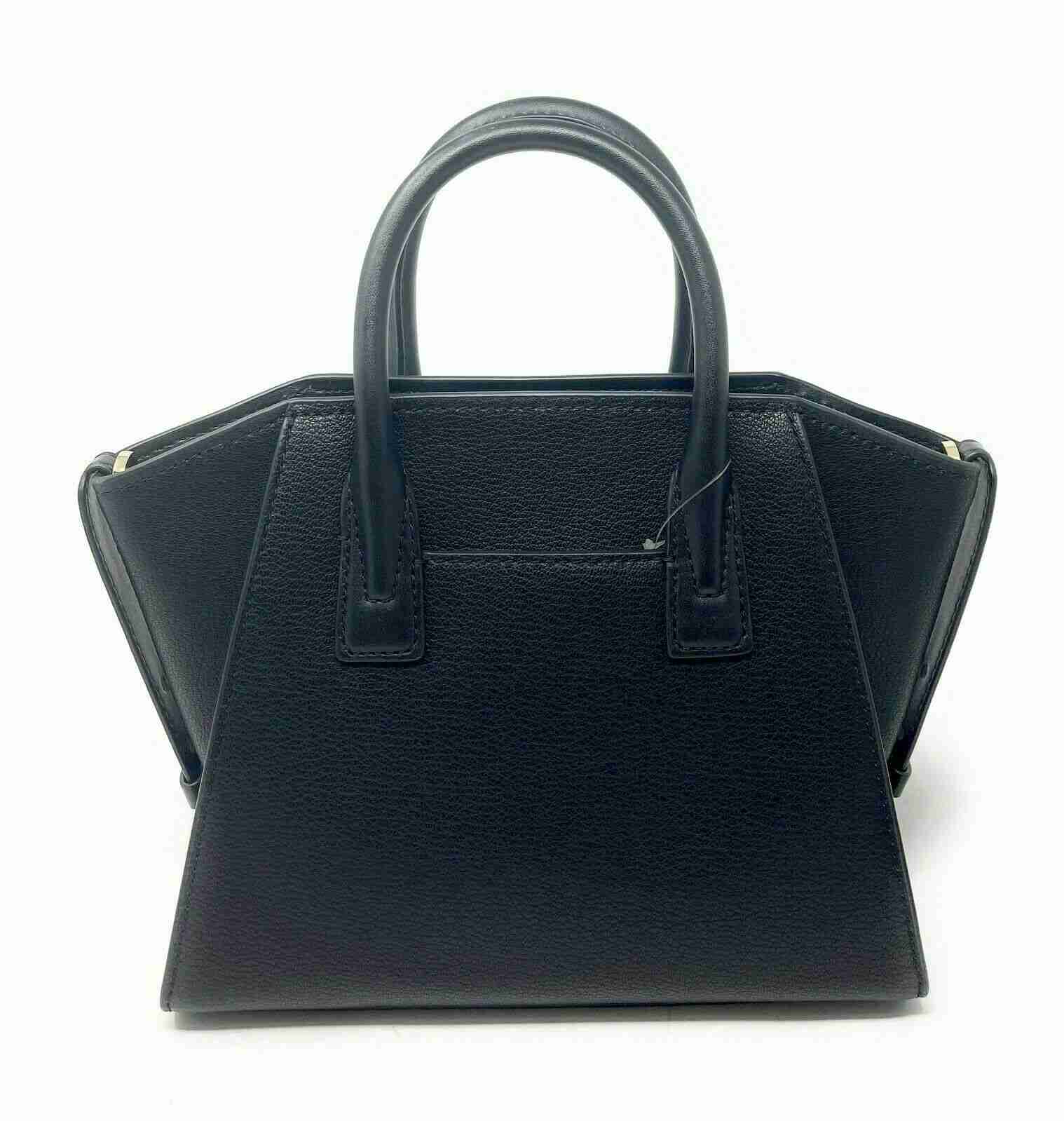 Michael Kors Avril Small Top Zip Black Pebbled Leather Satchel Crossbody Bag