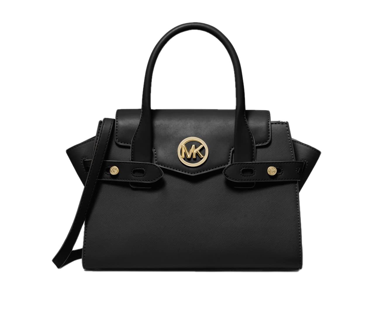 MICHAEL KORS CARMEN BLACK WHITE LEATHER Medium FLAP SATCHEL SHOULDER BAG