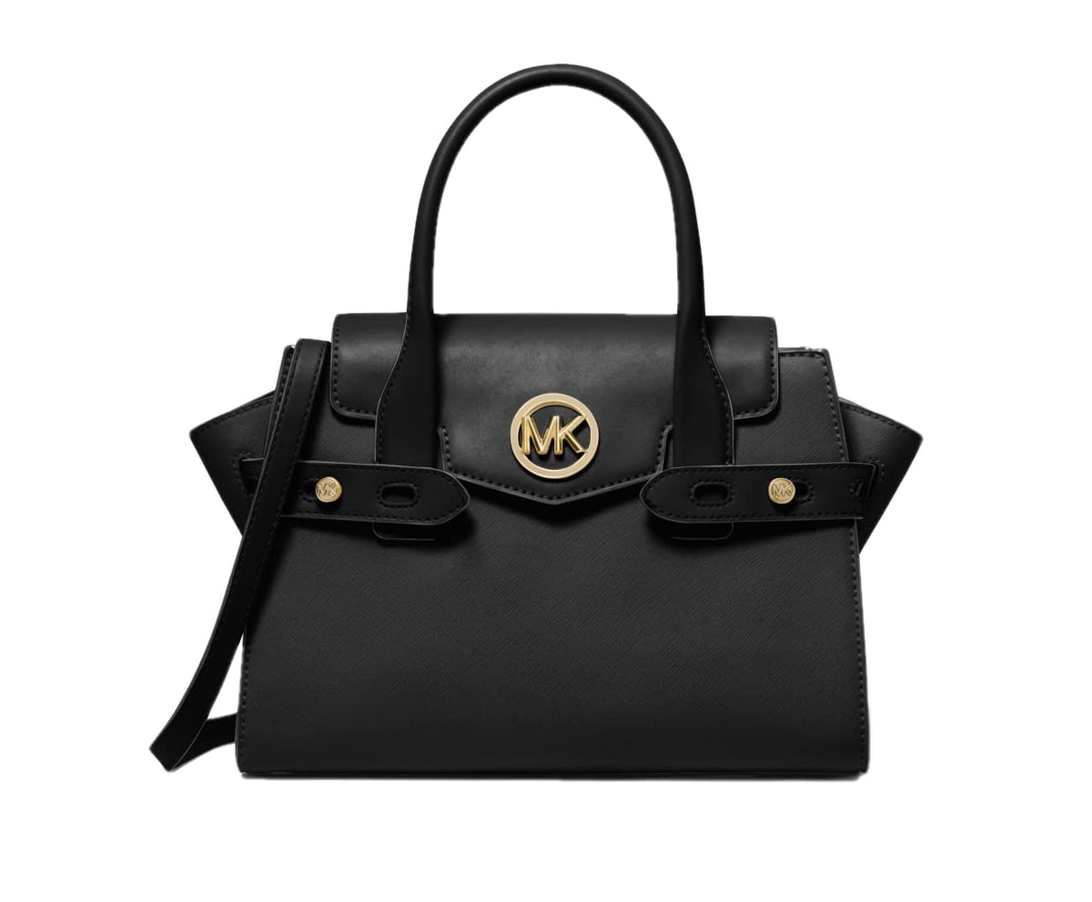 MICHAEL KORS CARMEN BLACK WHITE LEATHER Medium FLAP SATCHEL SHOULDER BAG
