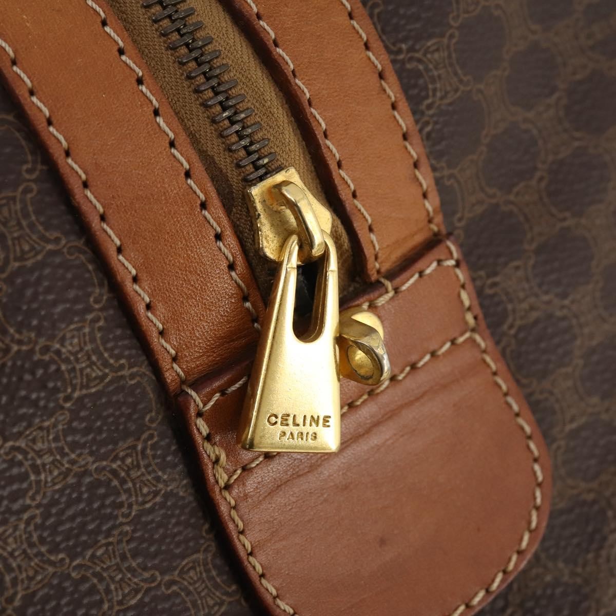 Celine Vintage Duffle Canvas And Leather Brown Canvas Travel Bag Bag (Pre-Owned)
