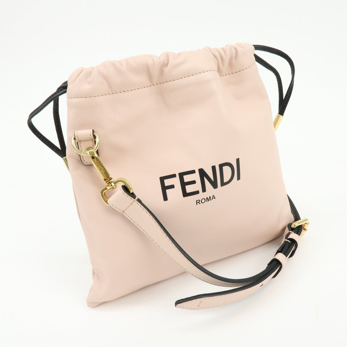Fendi Logo Drawstring Leather Pink Leather Handbag (Pre-Owned)
