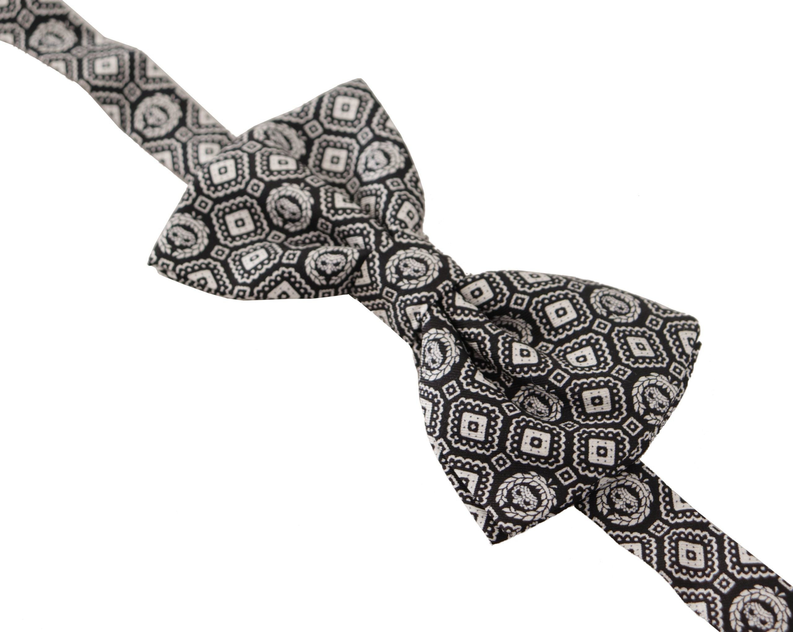 Dolce & Gabbana Black white 100% Silk Adjustable Neck Papillon Men's Tie