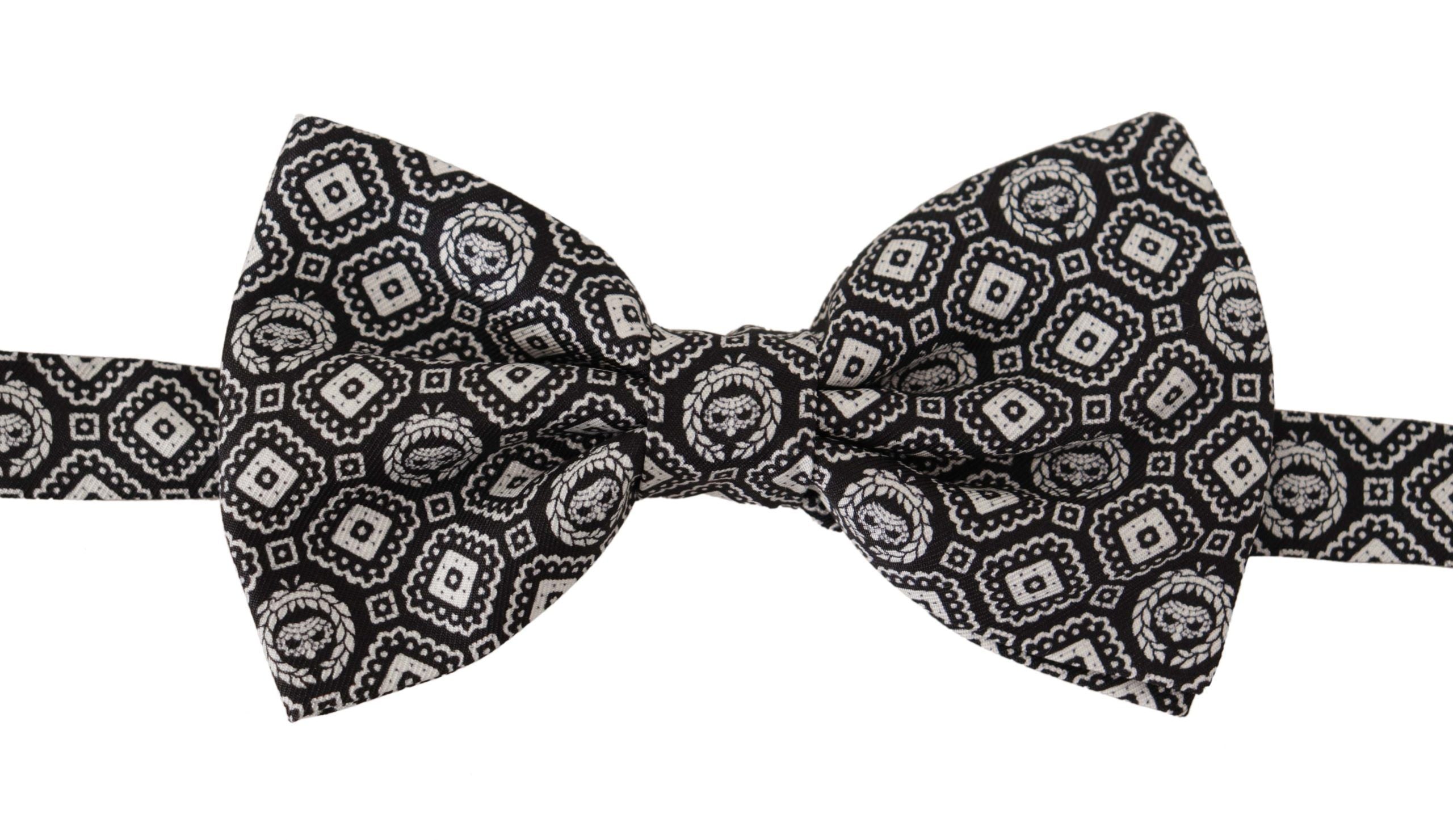 Dolce & Gabbana Black white 100% Silk Adjustable Neck Papillon Men's Tie