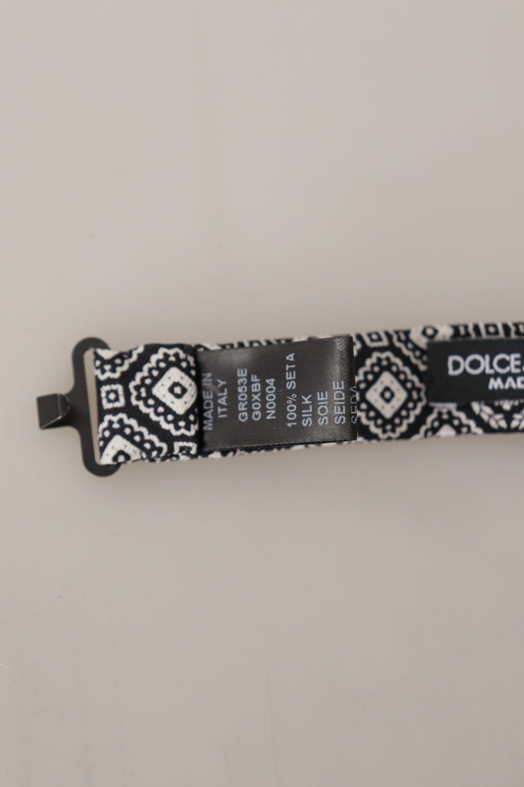 Dolce & Gabbana Black white 100% Silk Adjustable Neck Papillon Men's Tie
