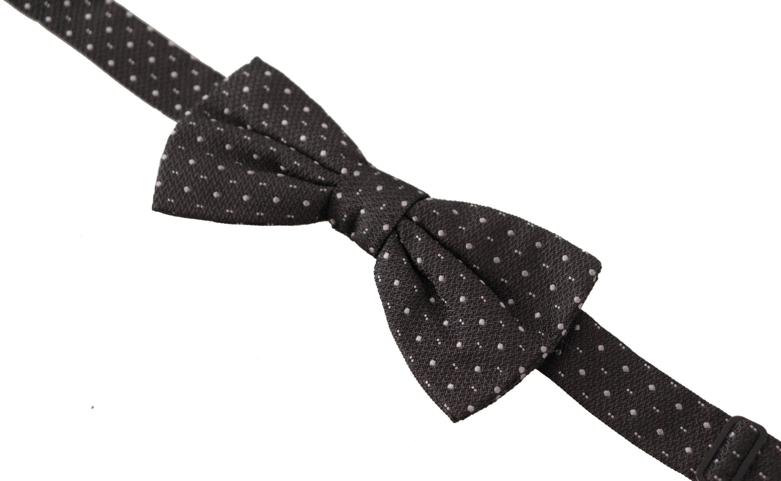 Dolce & Gabbana Dark Gray Polka Dot 100% Silk Neck Papillon Men's Tie