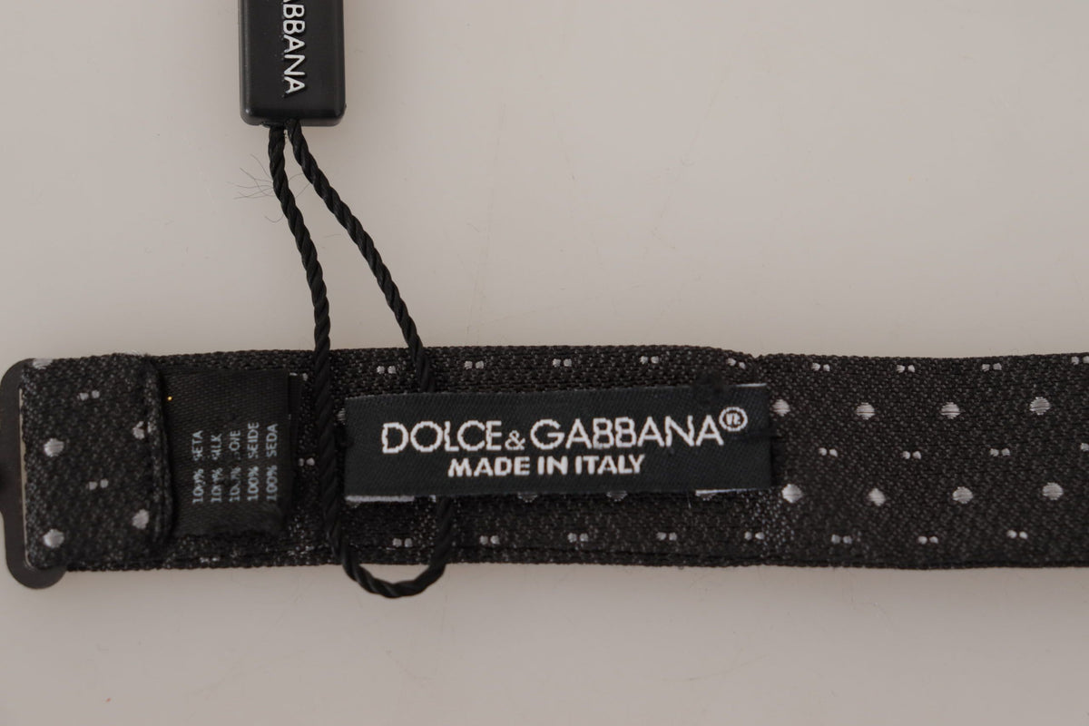 Dolce & Gabbana Dark Gray Polka Dot 100% Silk Neck Papillon Men's Tie