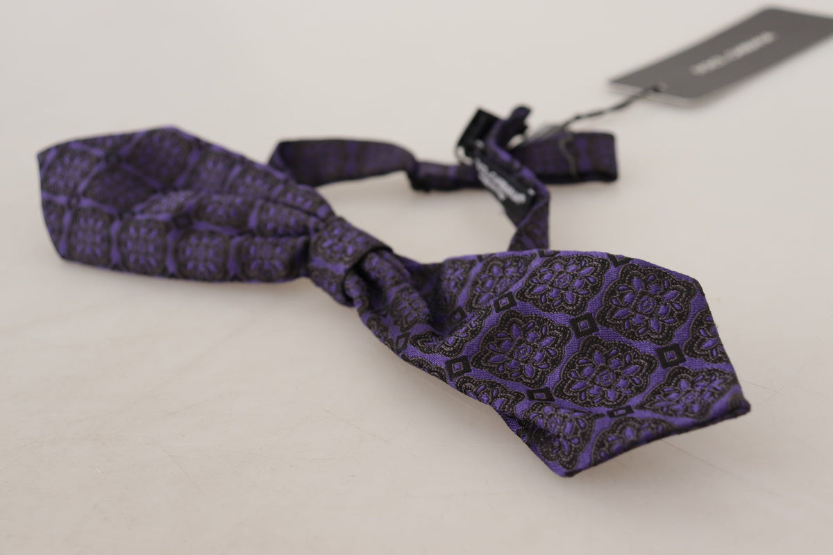 Dolce & Gabbana Blue Geometric Silk Adjustable Neck Papillon Men's Tie