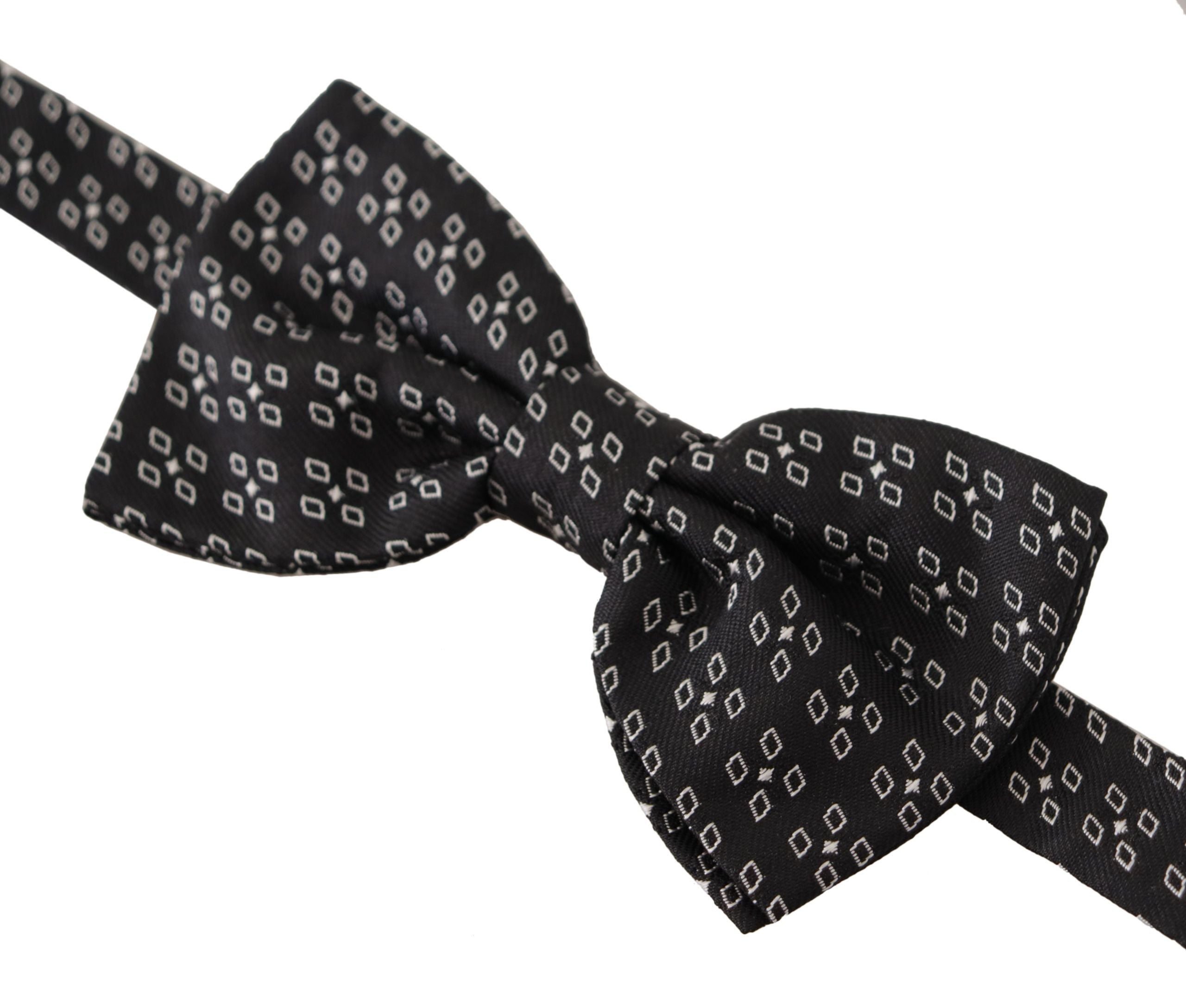 Dolce & Gabbana Dark Gray White Polka Dot 100% Silk Neck Papillon Men's Tie