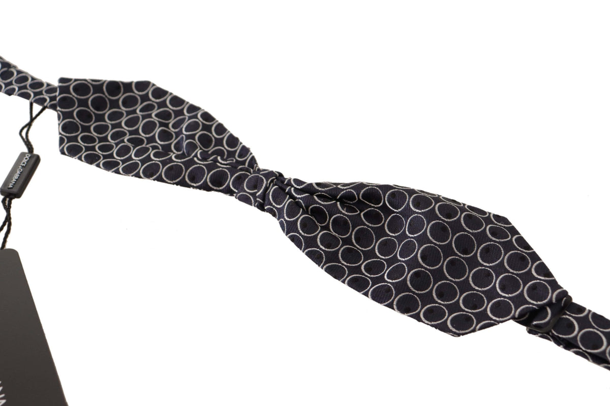 Dolce & Gabbana Dark Gray White Round 100% Silk Neck Papillon Men's Tie