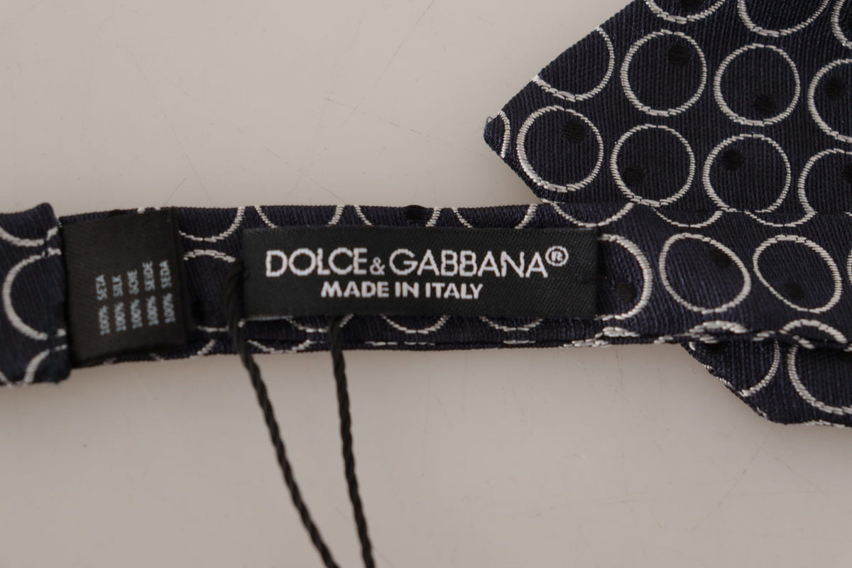 Dolce & Gabbana Dark Gray White Round 100% Silk Neck Papillon Men's Tie