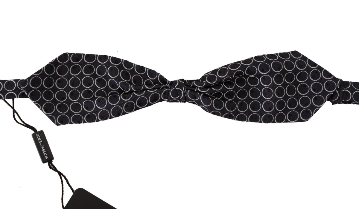 Dolce & Gabbana Dark Gray White Round 100% Silk Neck Papillon Men's Tie