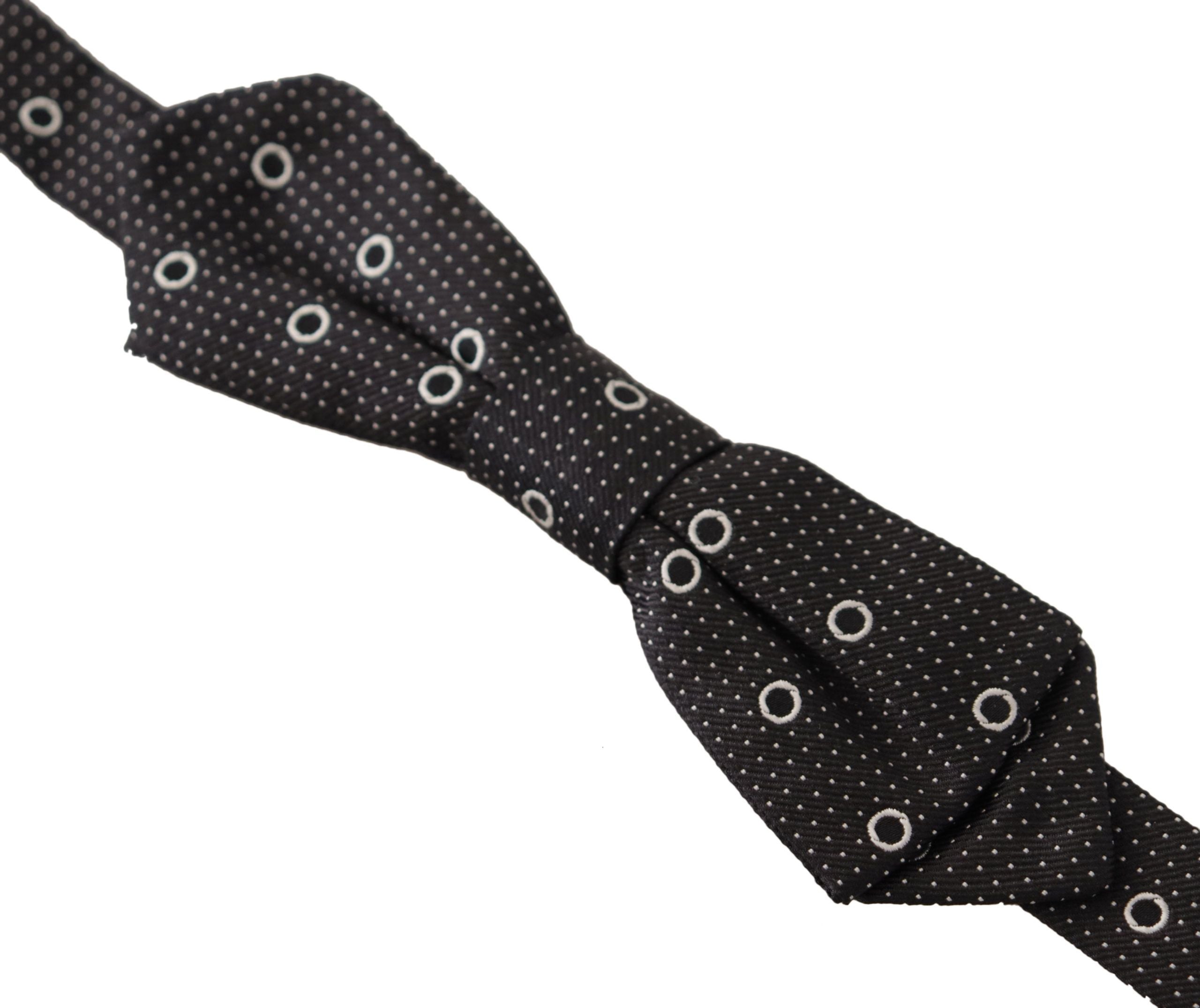 Dolce & Gabbana Dark Gray White Polka Dot 100% Silk Neck Papillon Men's Tie