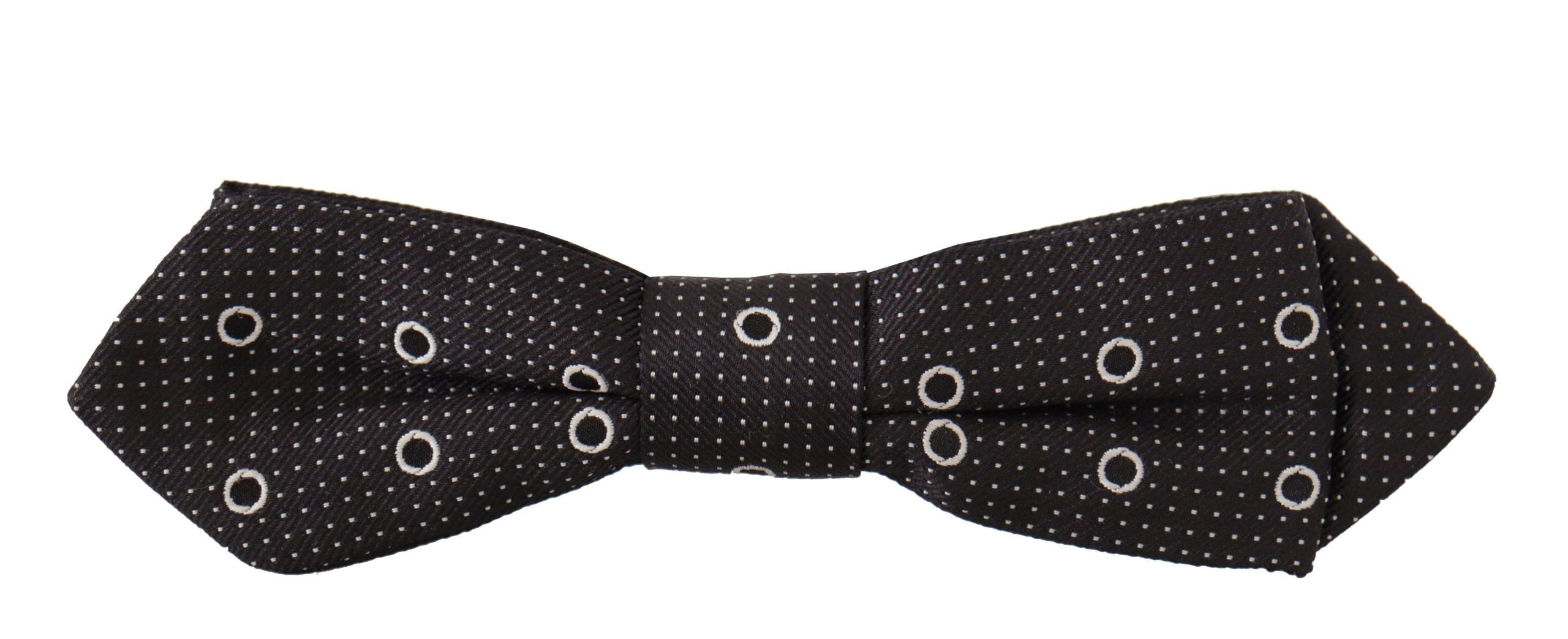 Dolce & Gabbana Dark Gray White Polka Dot 100% Silk Neck Papillon Men's Tie