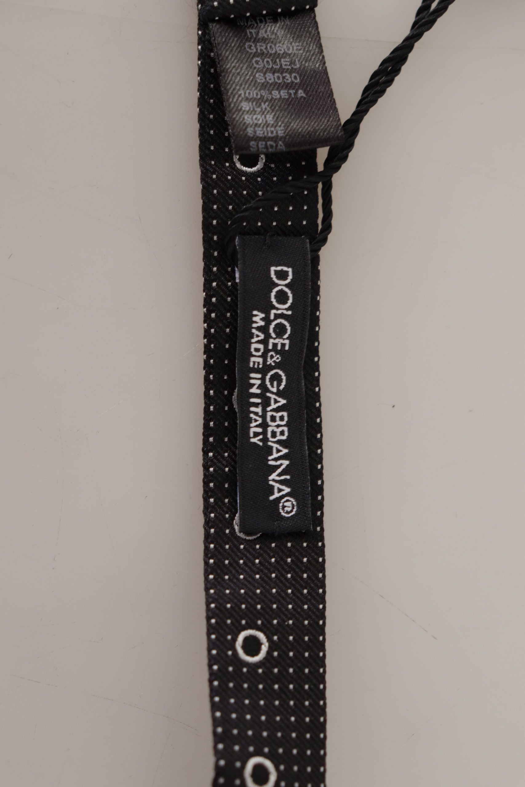 Dolce & Gabbana Dark Gray White Polka Dot 100% Silk Neck Papillon Men's Tie