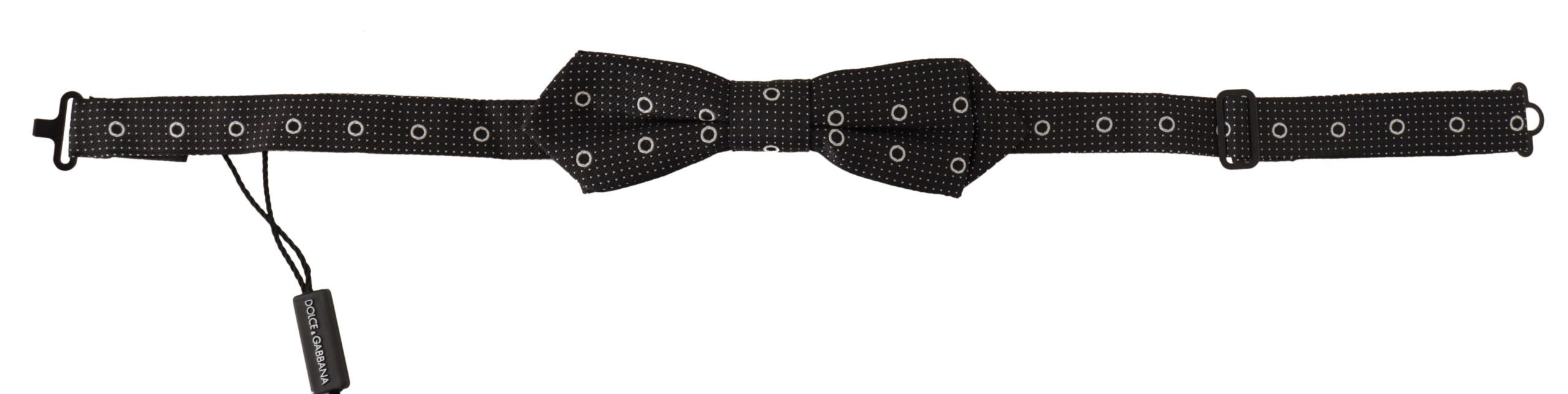 Dolce & Gabbana Dark Gray White Polka Dot 100% Silk Neck Papillon Men's Tie