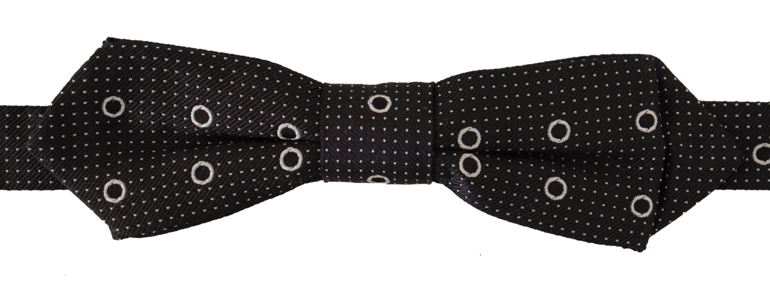 Dolce & Gabbana Dark Gray White Polka Dot 100% Silk Neck Papillon Men's Tie
