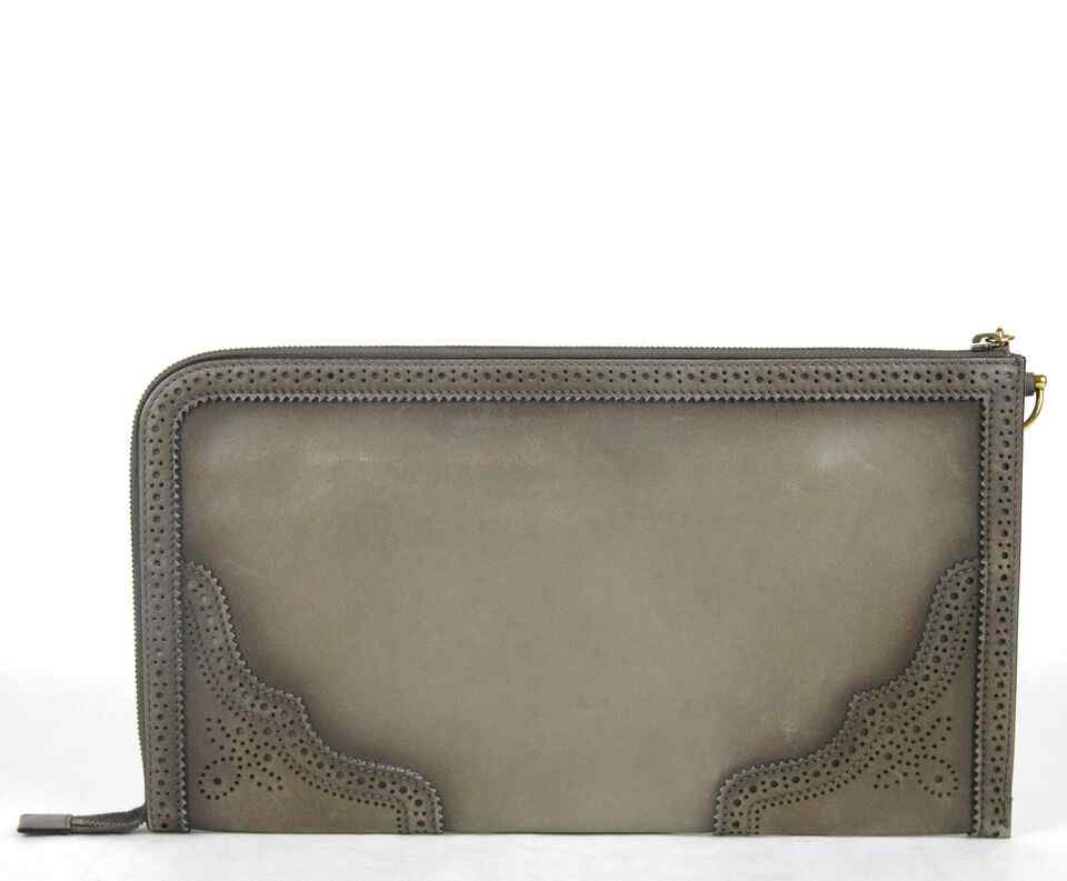 Gucci Duilio Brogue Zip Around Leather Clutch Bag (Pre-Owned)