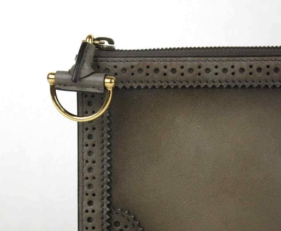 Gucci Duilio Brogue Zip Around Leather Clutch Bag (Pre-Owned)