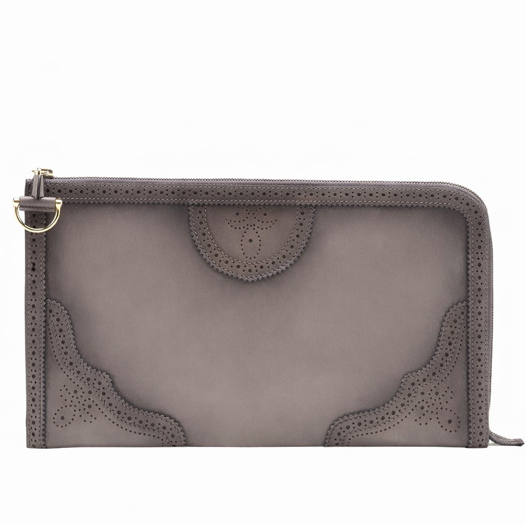 Gucci Duilio Brogue Zip Around Leather Clutch Bag (Pre-Owned)