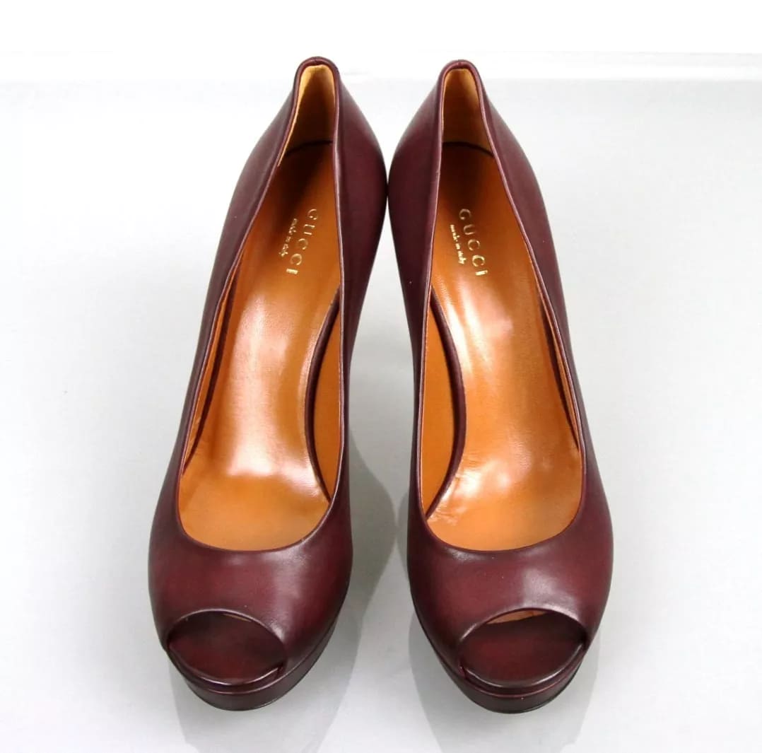 New Authentic GUCCI Betty Open-Toe Platform Pump SHOES Plum 8