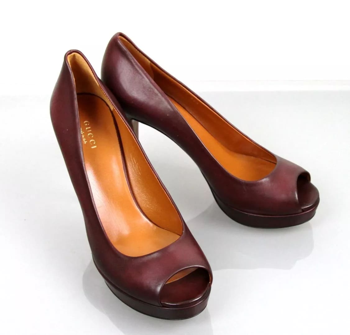 New Authentic GUCCI Betty Open-Toe Platform Pump SHOES Plum 8