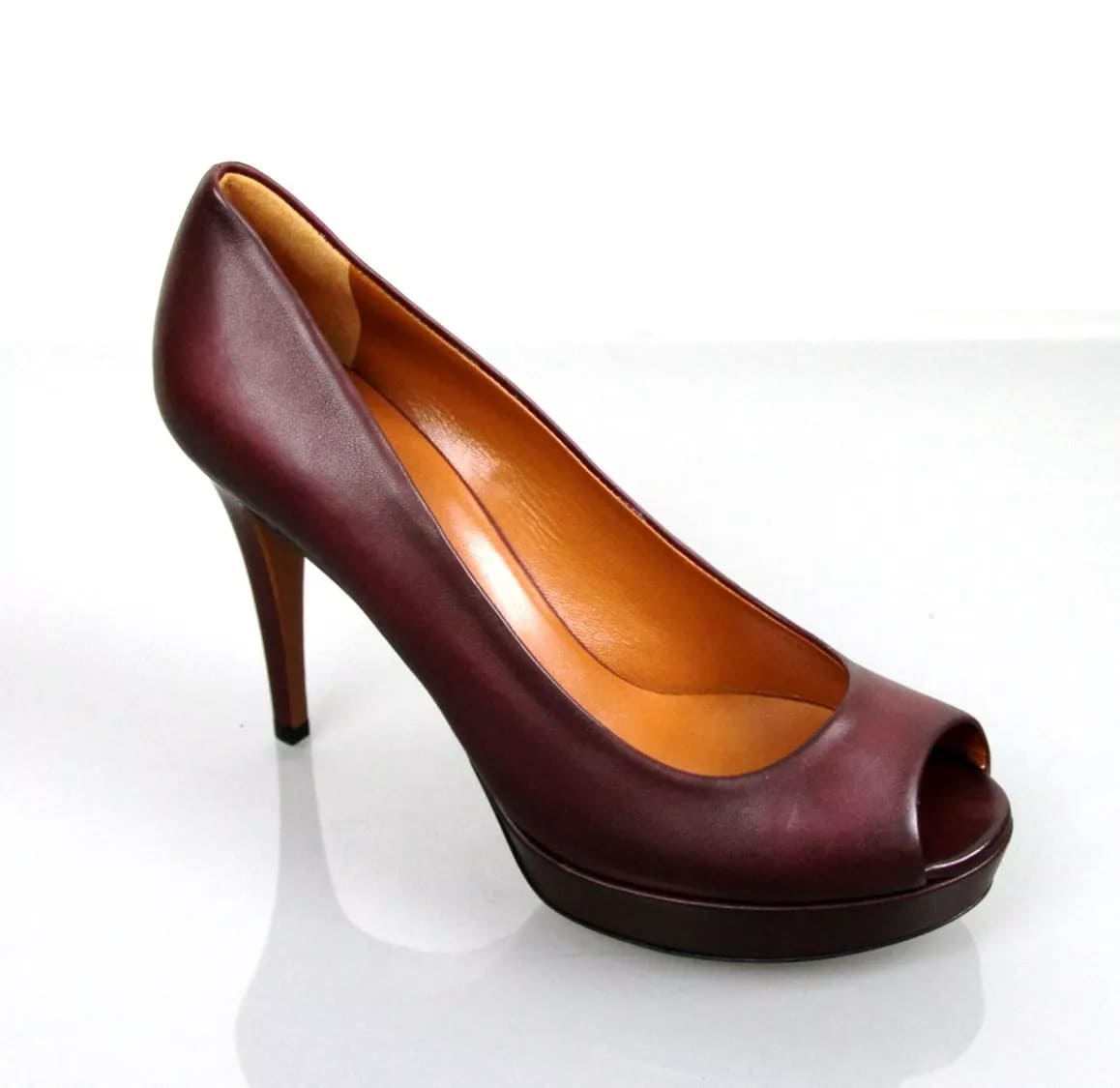 New Authentic GUCCI Betty Open-Toe Platform Pump SHOES Plum 8
