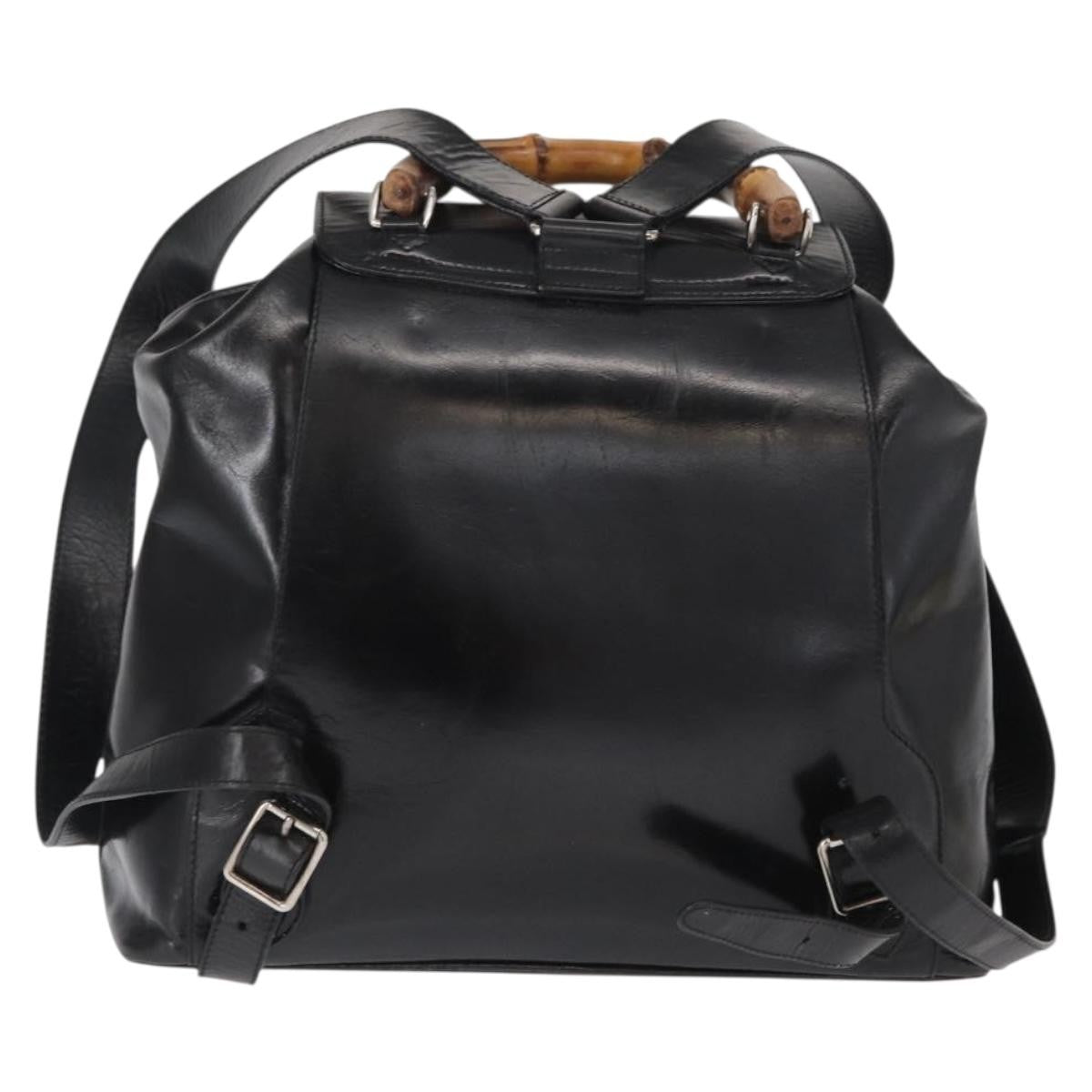 Gucci Vintage Bamboo Leather Black Leather Backpack Bag (Pre-Owned)