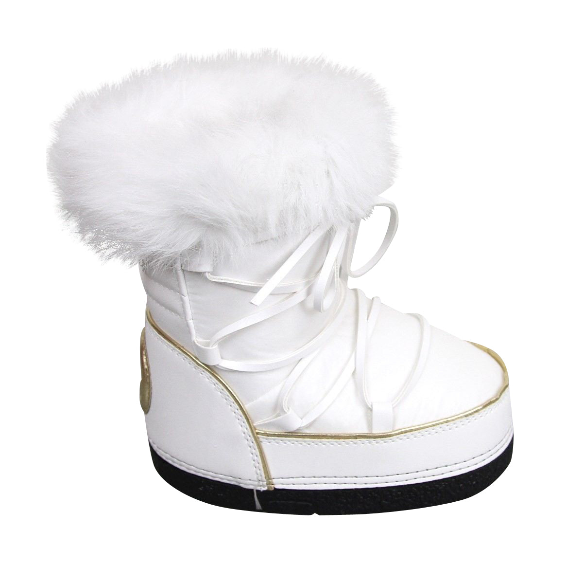 Gucci Unisex White Nylon Interlocking G Fur Trim Kids Boots