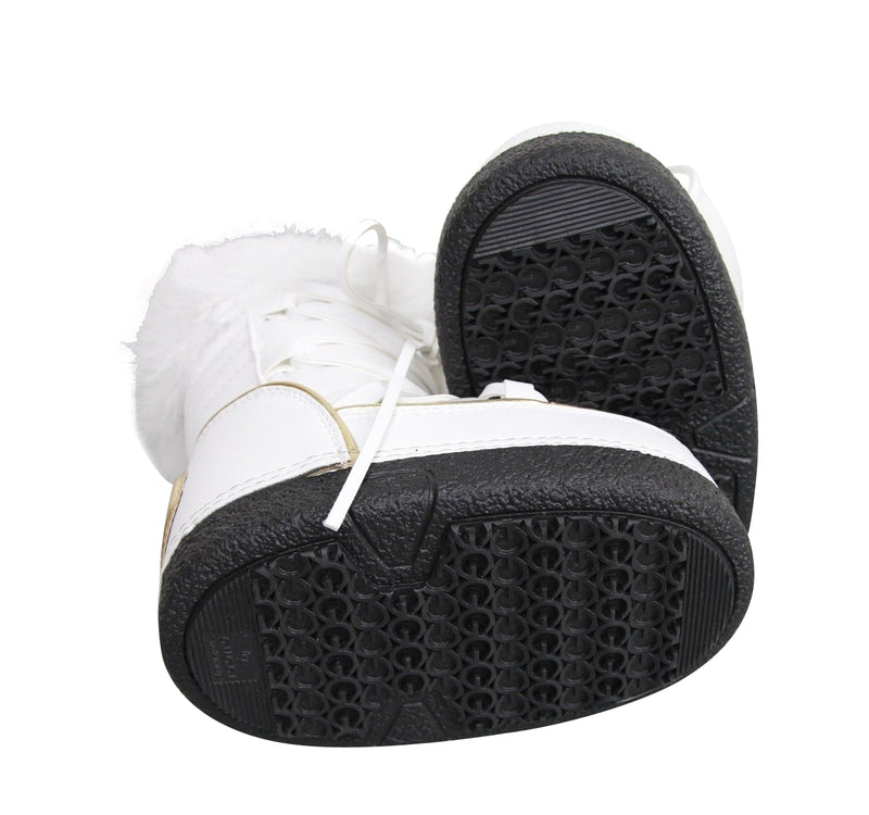 Gucci Unisex White Nylon Interlocking G Fur Trim Kids Boots