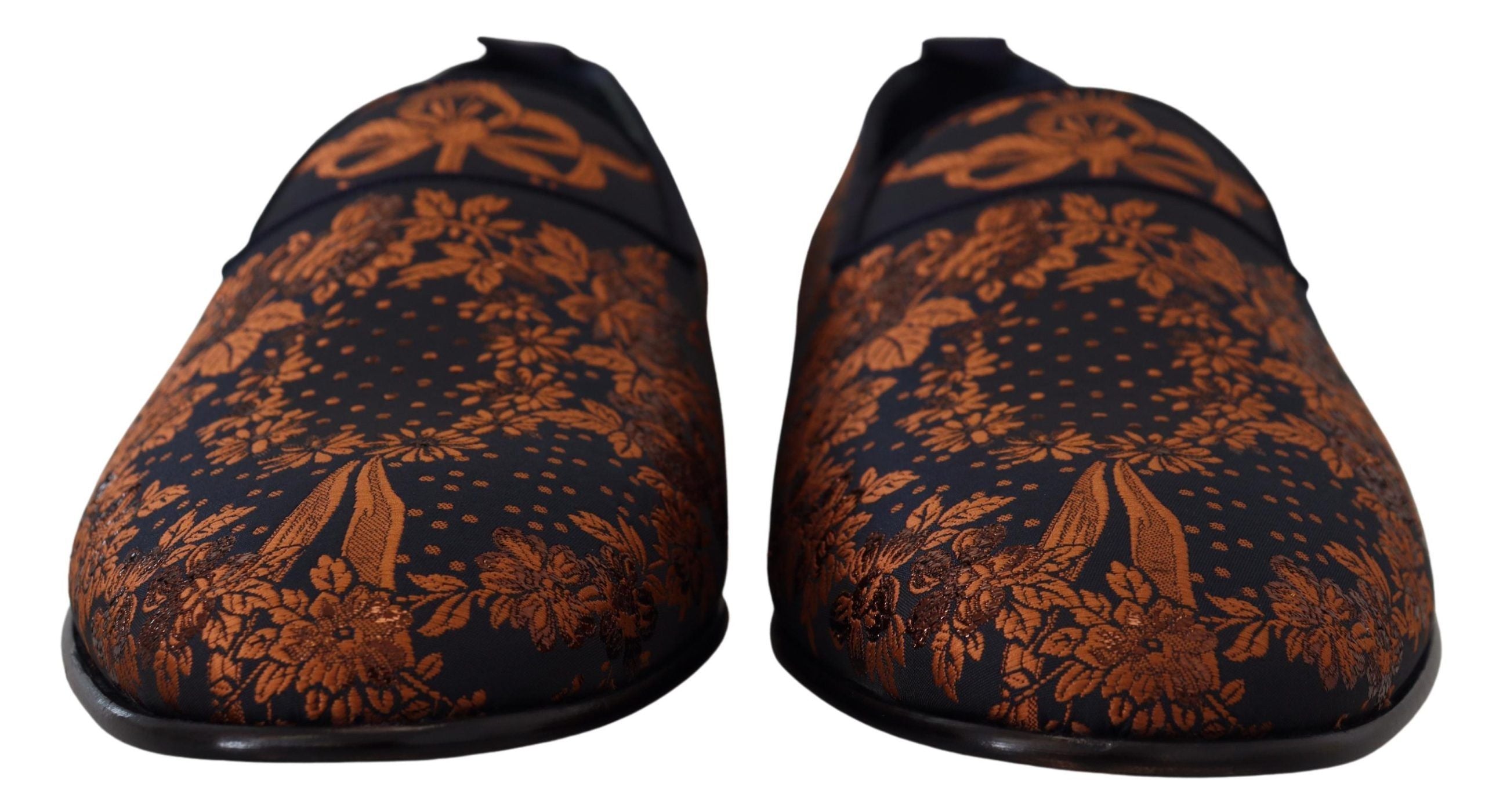 Dolce & Gabbana Blue Rust Floral Slippers Loafers Men's Shoes