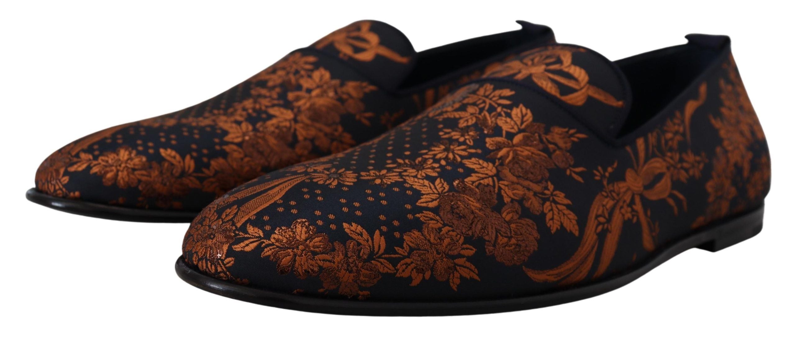 Dolce & Gabbana Blue Rust Floral Slippers Loafers Men's Shoes