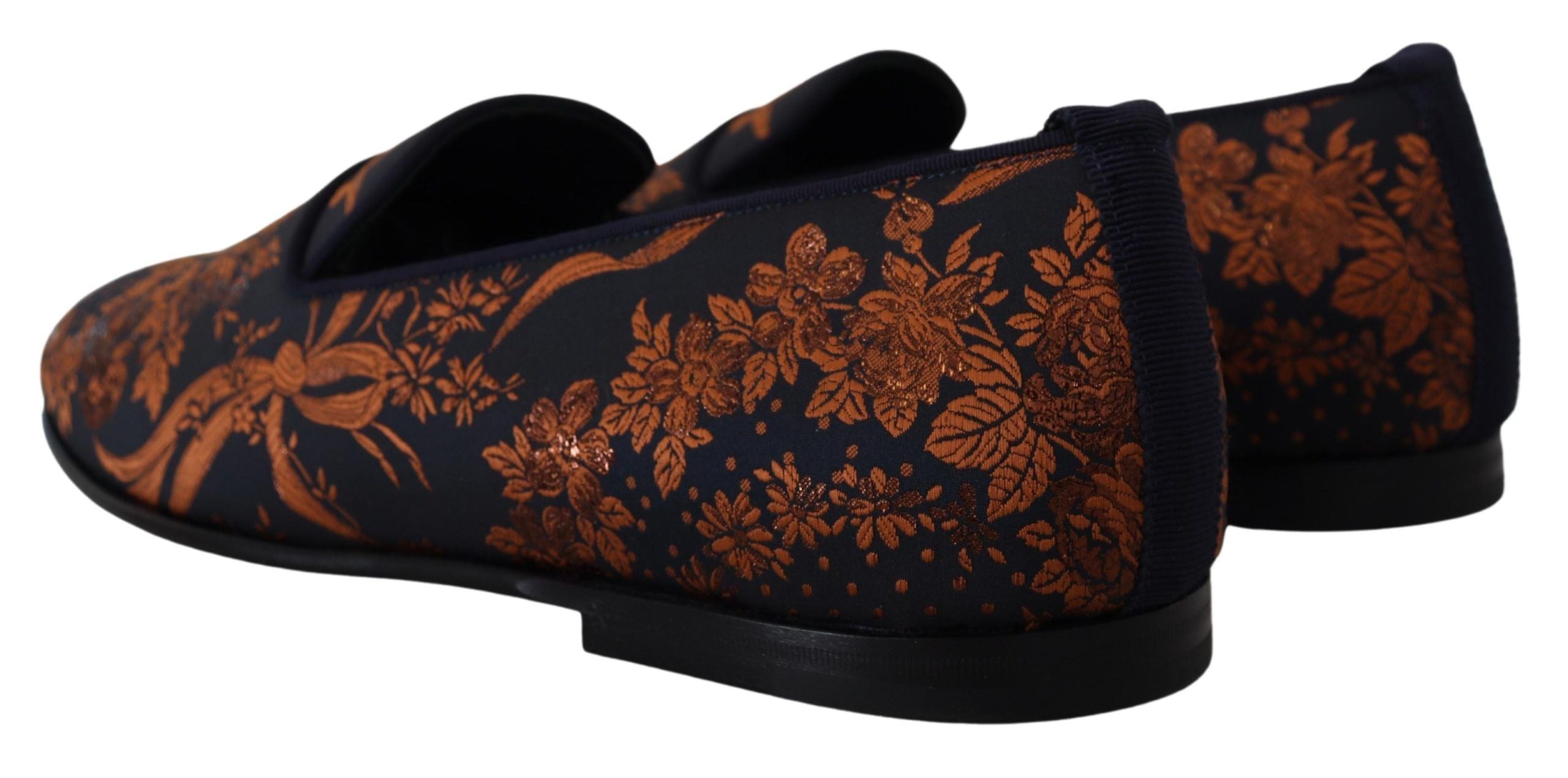 Dolce & Gabbana Blue Rust Floral Slippers Loafers Men's Shoes