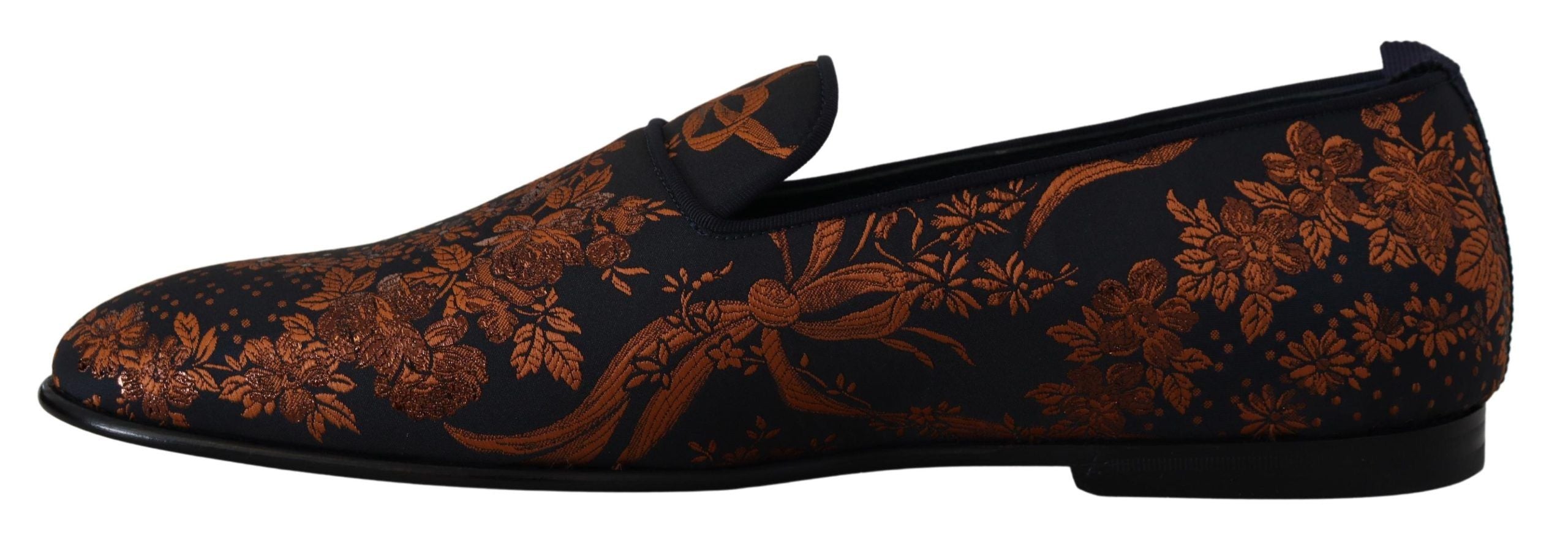 Dolce & Gabbana Blue Rust Floral Slippers Loafers Men's Shoes