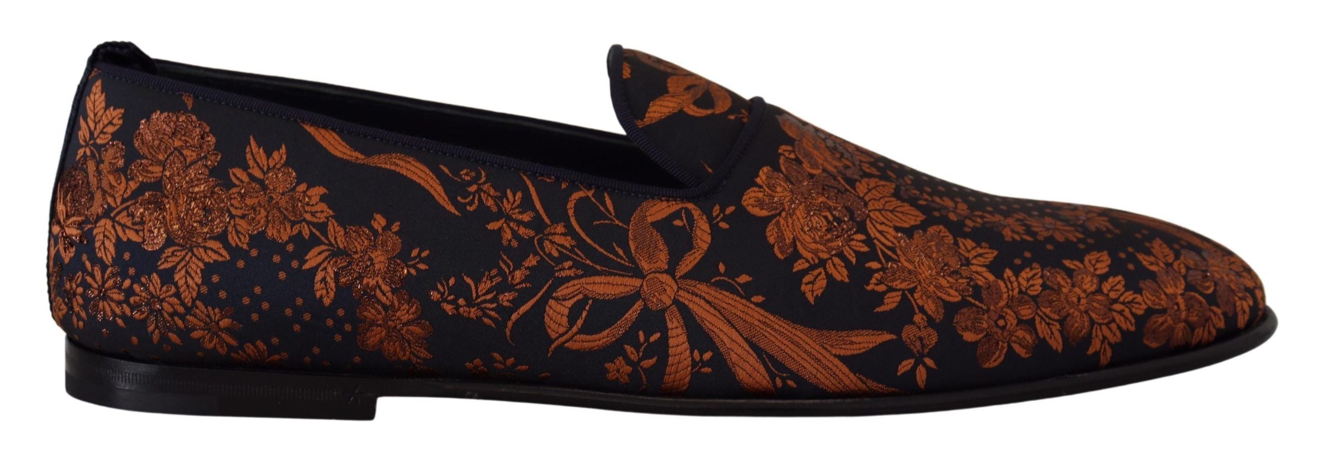 Dolce & Gabbana Blue Rust Floral Slippers Loafers Men's Shoes