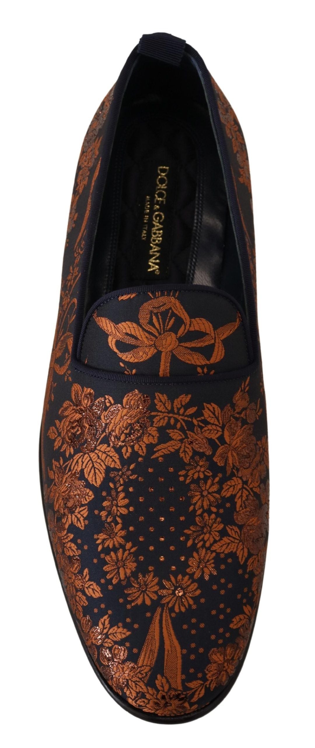 Dolce & Gabbana Blue Rust Floral Slippers Loafers Men's Shoes