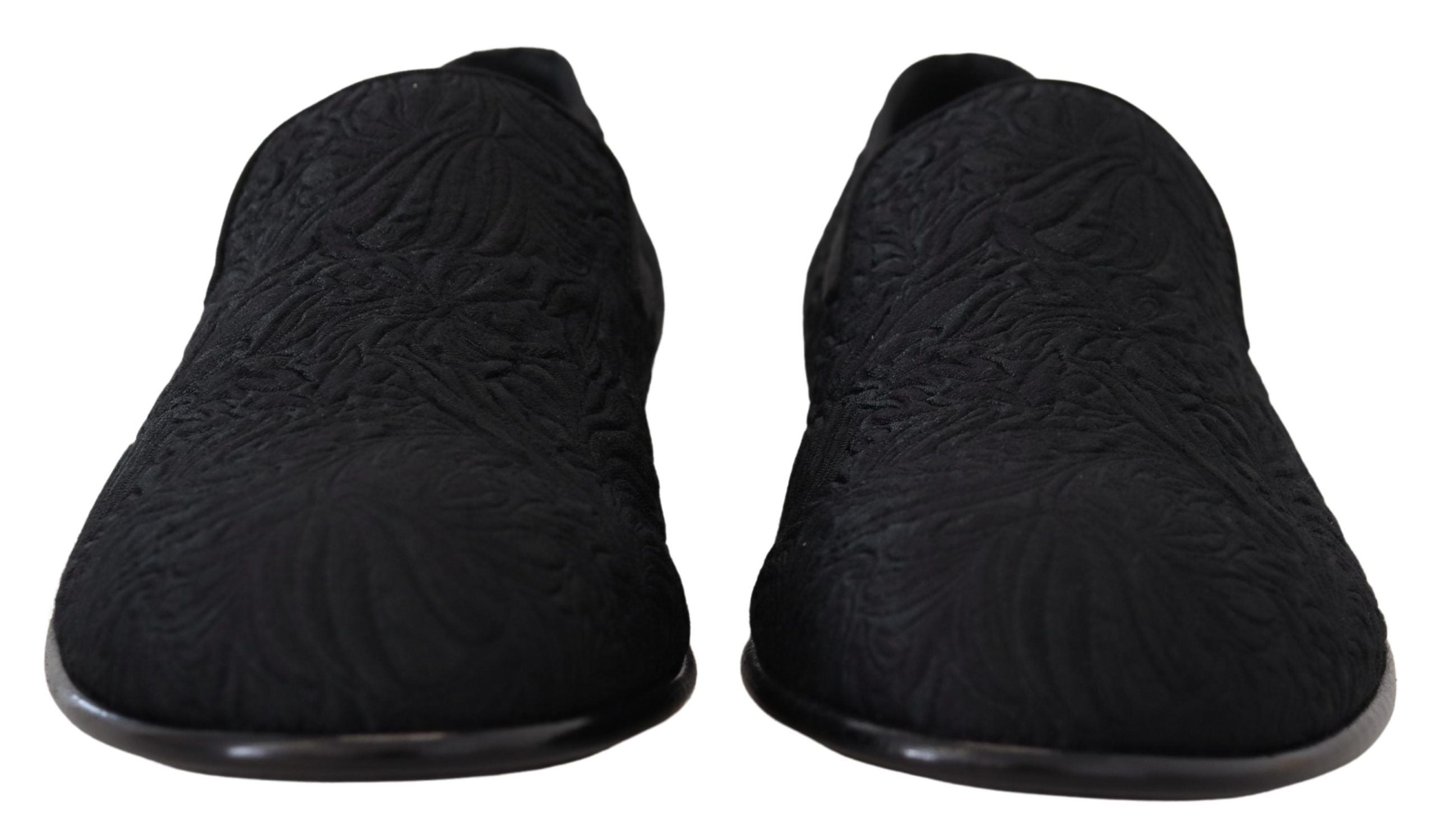 Dolce & Gabbana Black Floral Jacquard Slippers Loafers Men's Shoes