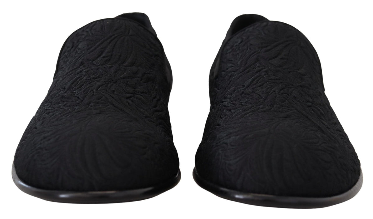 Dolce & Gabbana Black Floral Jacquard Slippers Loafers Men's Shoes