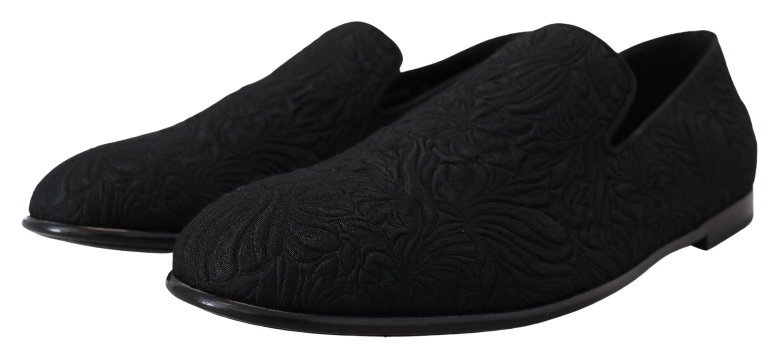 Dolce & Gabbana Black Floral Jacquard Slippers Loafers Men's Shoes