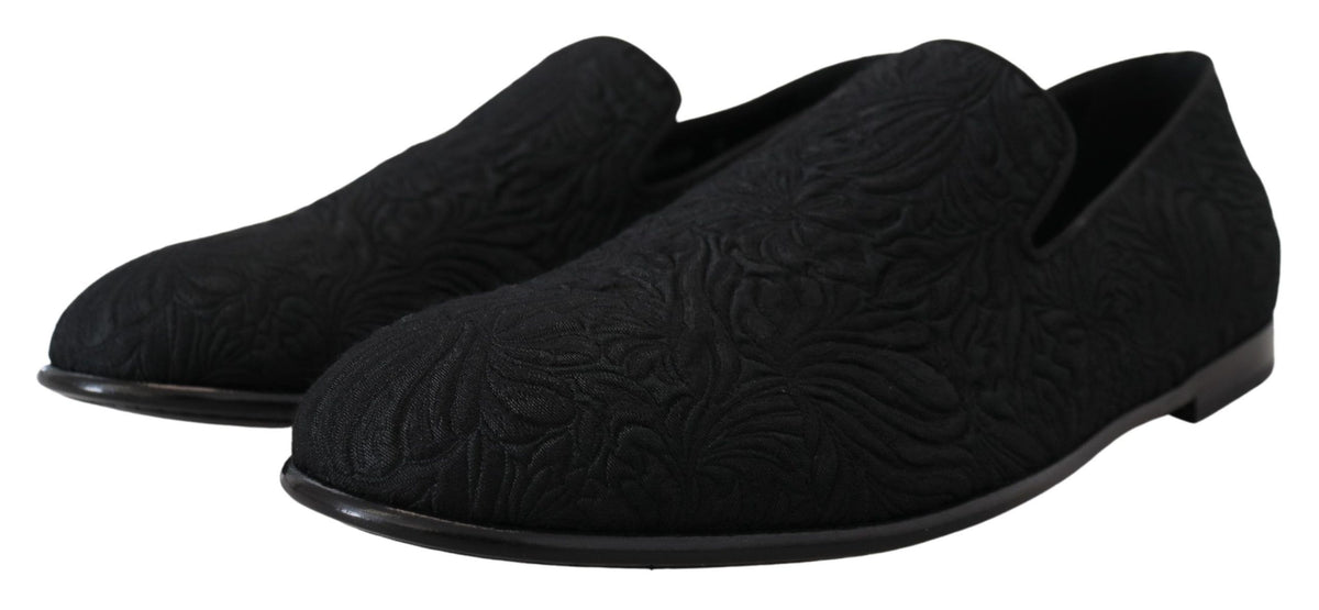 Dolce & Gabbana Black Floral Jacquard Slippers Loafers Men's Shoes