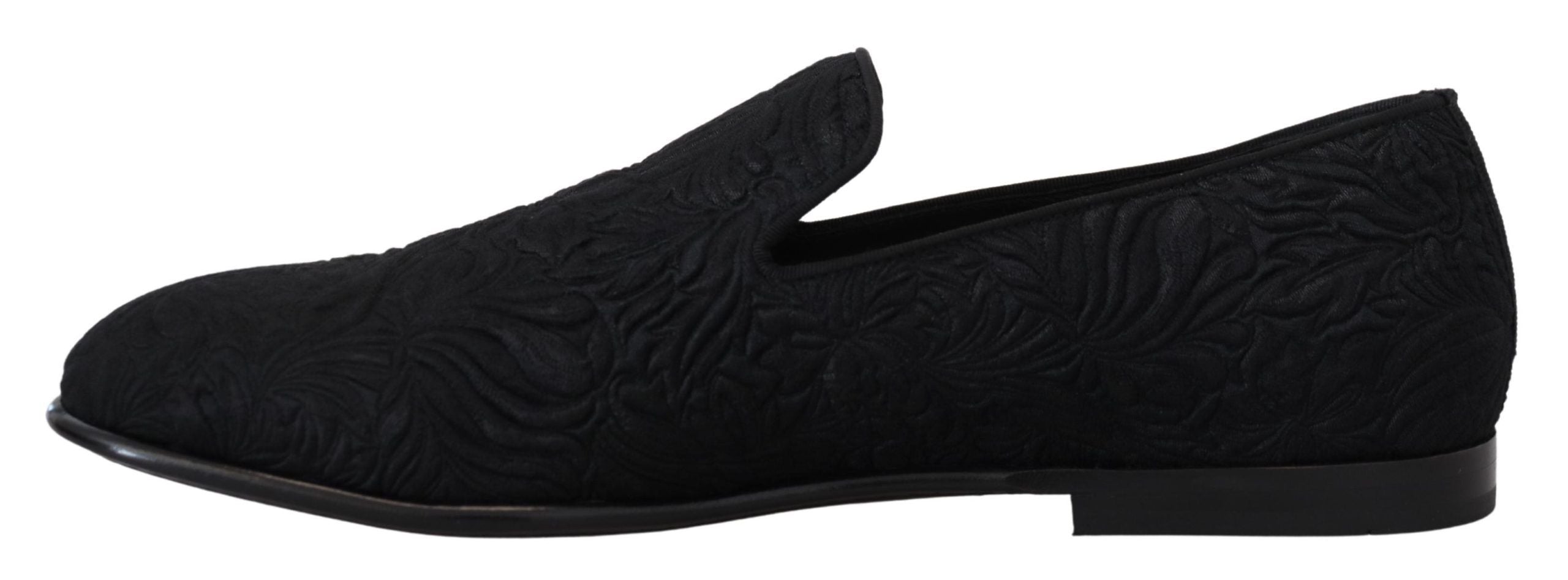 Dolce & Gabbana Black Floral Jacquard Slippers Loafers Men's Shoes