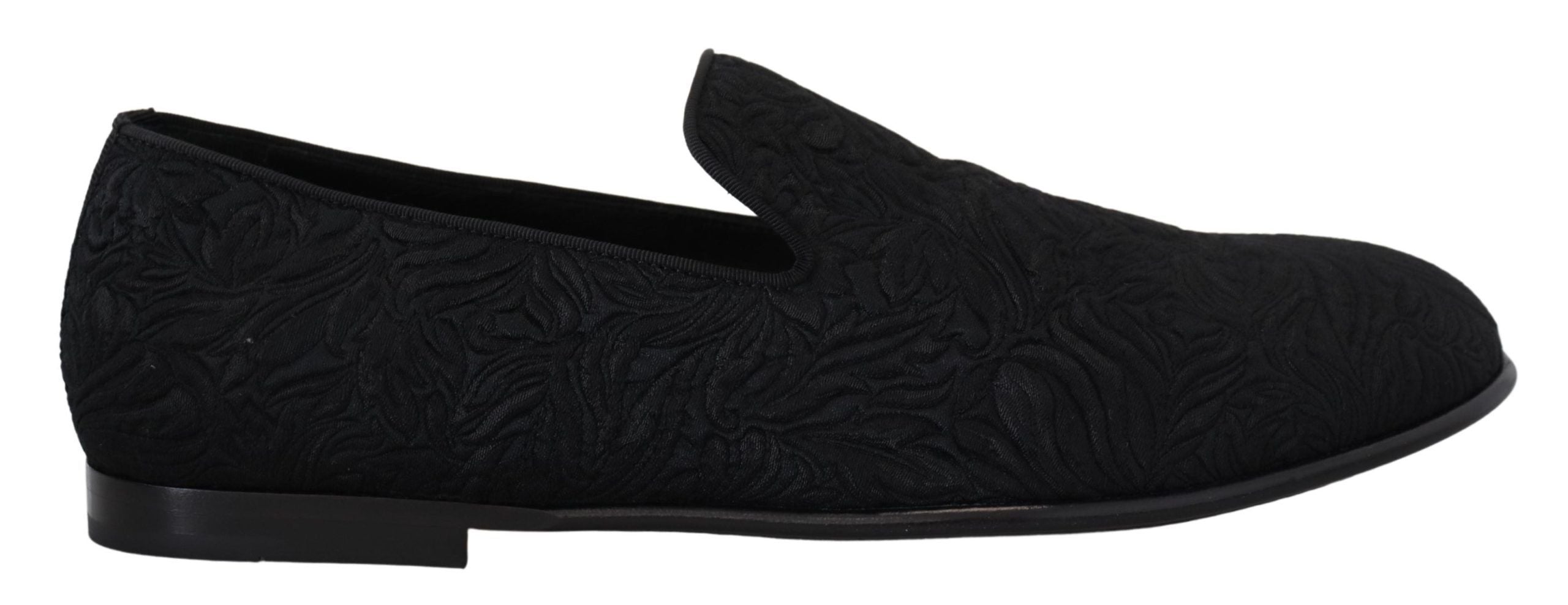 Dolce & Gabbana Black Floral Jacquard Slippers Loafers Men's Shoes