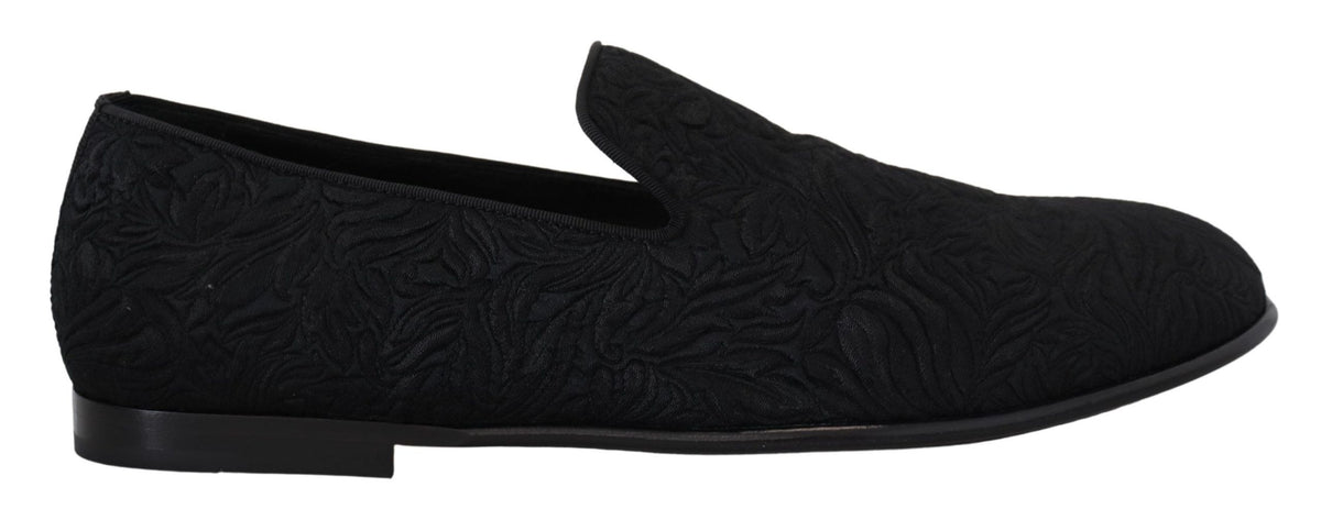 Dolce & Gabbana Black Floral Jacquard Slippers Loafers Men display picture 2