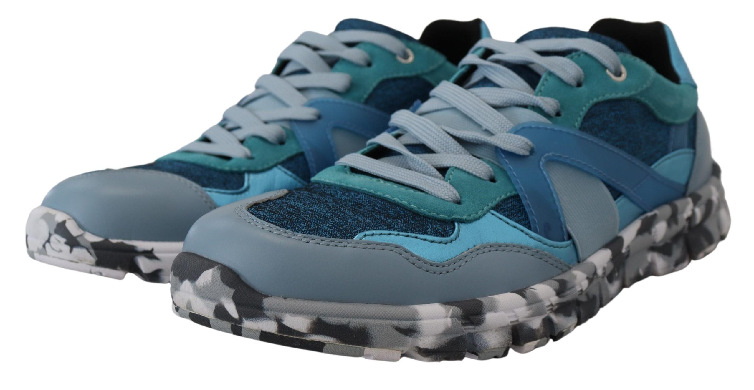 Dolce & Gabbana Blue Gray Leather Sport Low Top Men's Sneakers